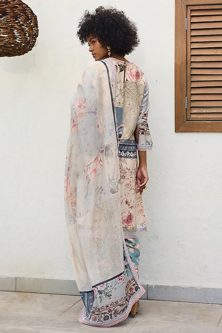 Multi-Colored Chanderi Patchwork Printed Kurta Set by Varun Bahl Pret at Pernia's Pop Up Shop