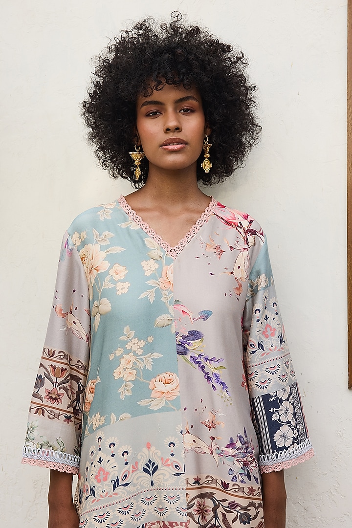 Multi-Colored Chanderi Patchwork Printed Kurta Set by Varun Bahl Pret at Pernia's Pop Up Shop