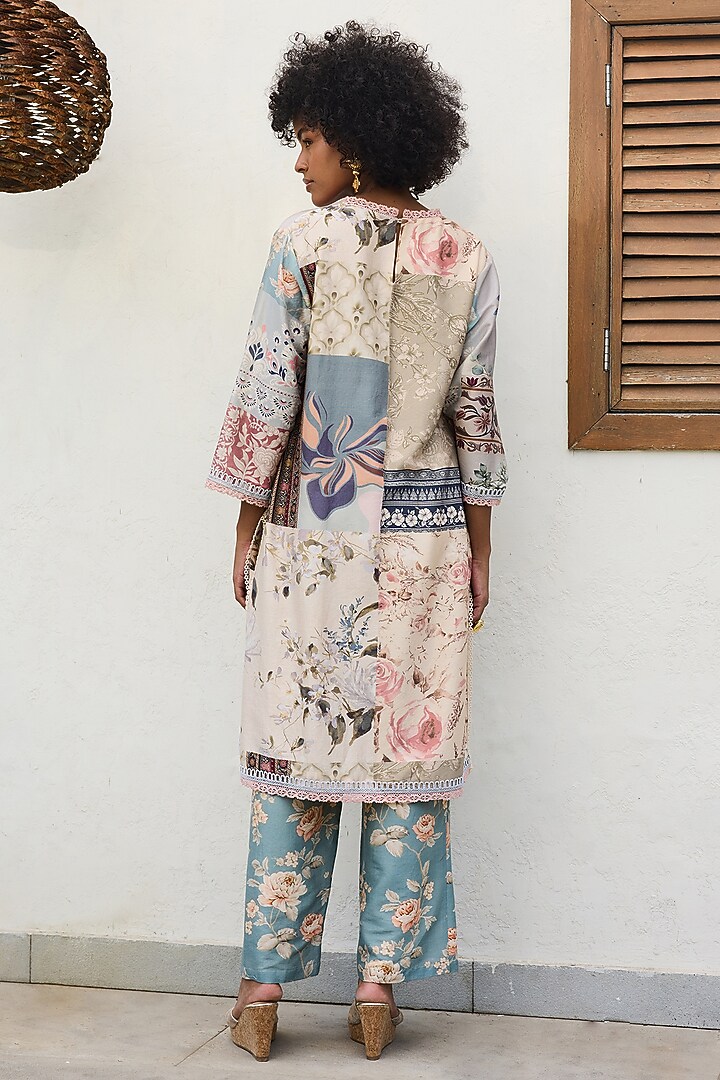 Multi-Colored Chanderi Patchwork Printed Kurta Set by Varun Bahl Pret at Pernia's Pop Up Shop
