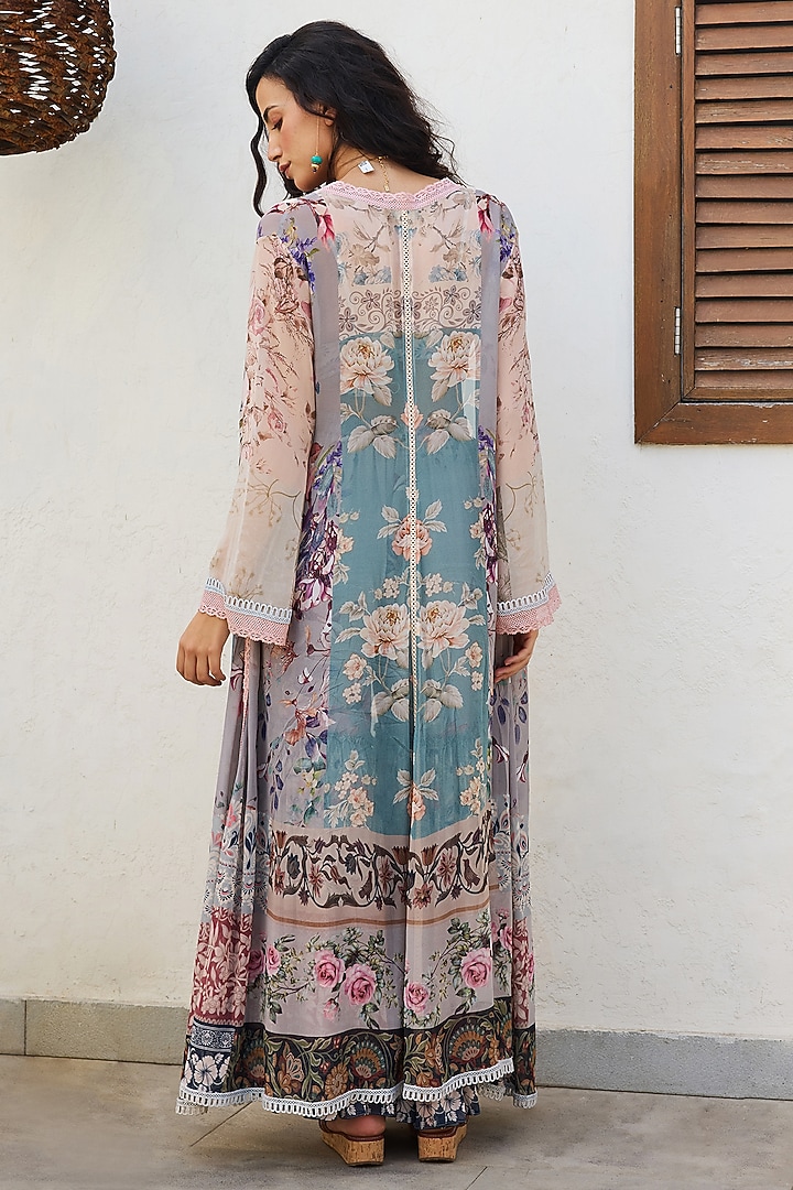 Multi-Colored Georgette Patchwork Printed Cape Set by Varun Bahl Pret at Pernia's Pop Up Shop