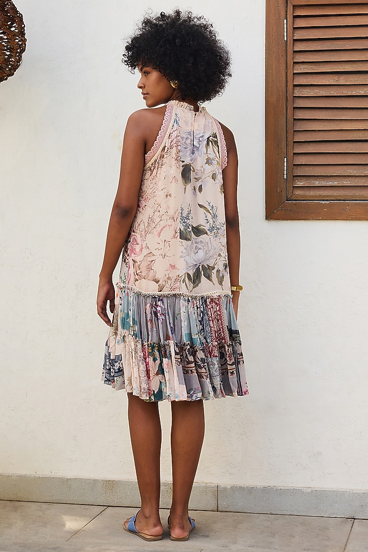 Multi-Colored Georgette Patchwork Printed Tiered Vacation Dress by Varun Bahl Pret at Pernia's Pop Up Shop