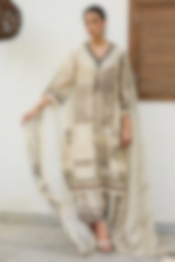 Sage Green Chanderi Printed & Embroidered Kurta Set by Varun Bahl Pret at Pernia's Pop Up Shop