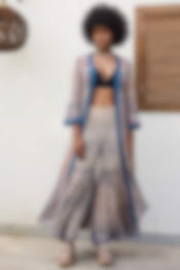 Blue Georgette Printed Tiered Sharara Set by Varun Bahl Pret