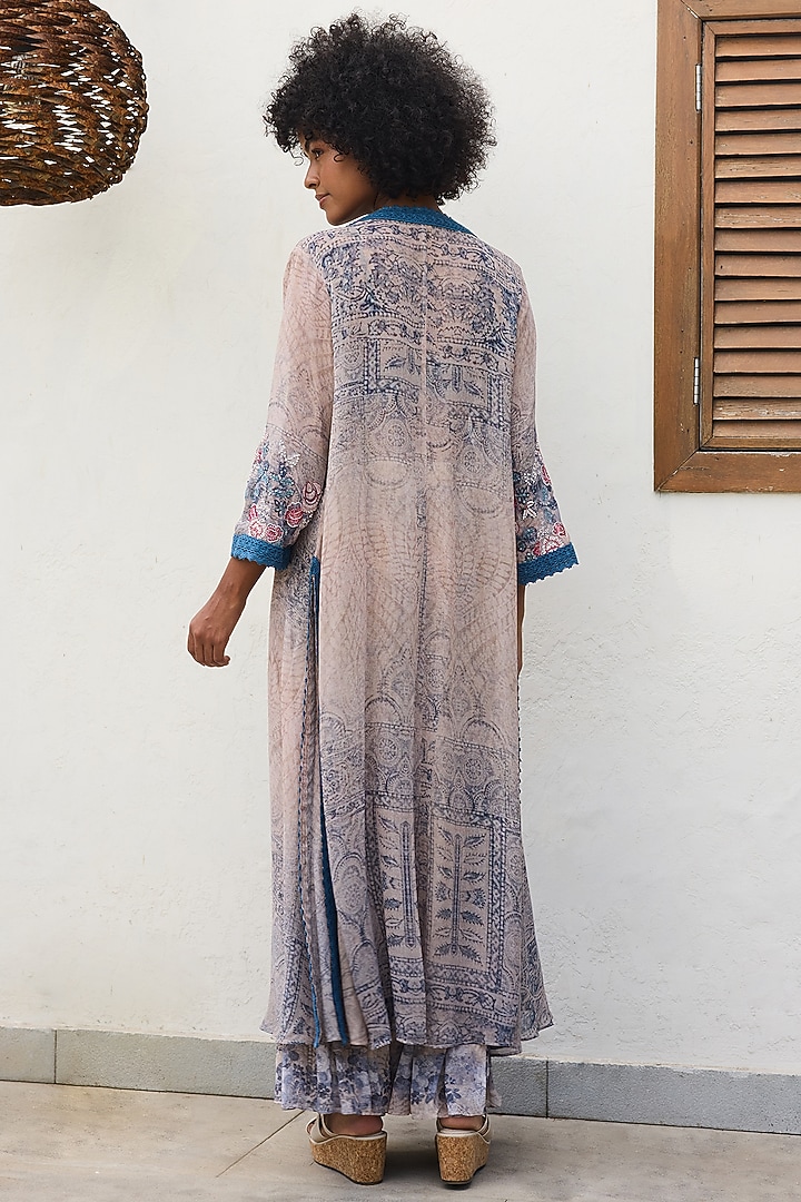 Blue Georgette Printed Tiered Wedding Sharara Set by Varun Bahl Pret at Pernia's Pop Up Shop
