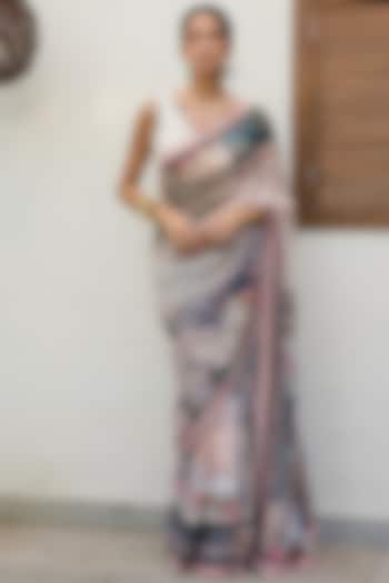 Multi-Colored Georgette Printed Saree Set by Varun Bahl Pret at Pernia's Pop Up Shop