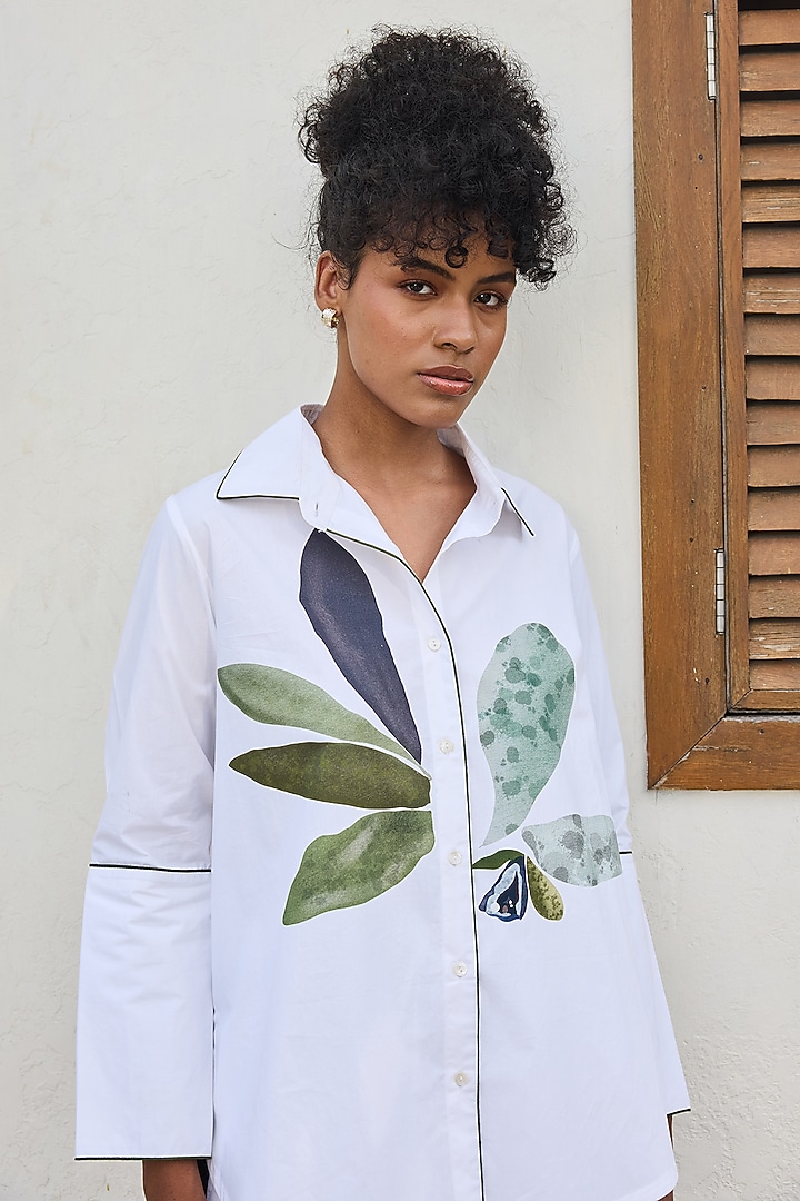White Poplin & Linen Printed Co-Ord Set by Varun Bahl Pret at Pernia's Pop Up Shop