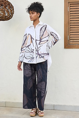 White & Black Linen Printed Co-Ord Set by Varun Bahl Pret