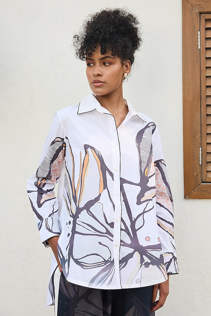 White & Black Linen Printed Co-Ord Set by Varun Bahl Pret at Pernia's Pop Up Shop