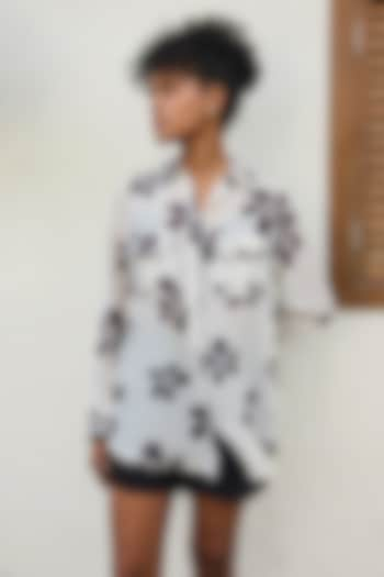 Black & White Chanderi Floral Printed Shirt by Varun Bahl Pret at Pernia's Pop Up Shop