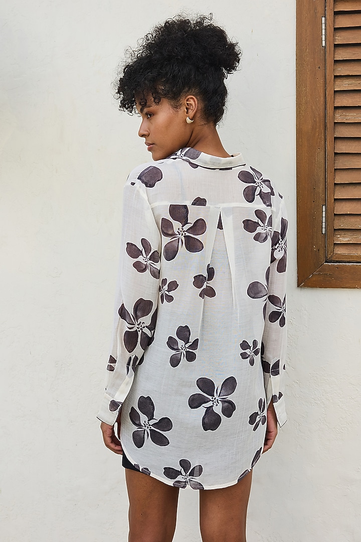 Black & White Chanderi Floral Printed Shirt by Varun Bahl Pret at Pernia's Pop Up Shop