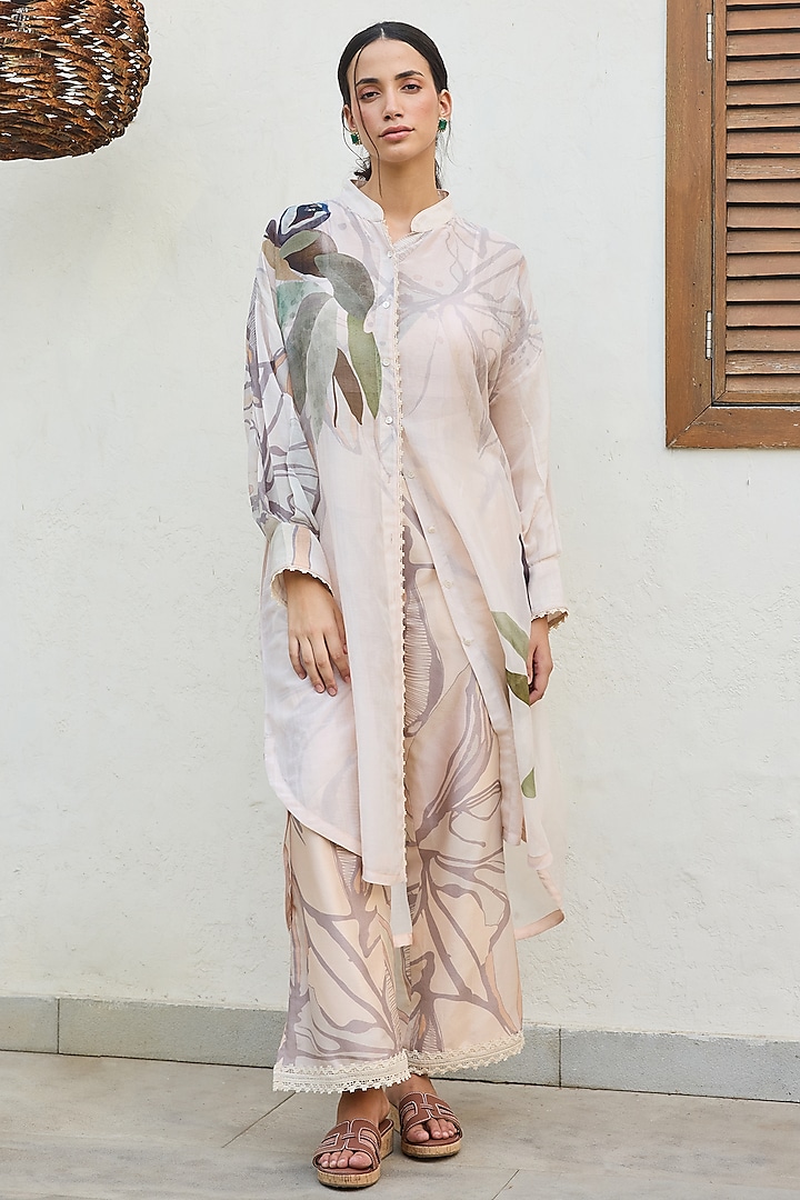 Pink Chanderi Printed Kurta Set by Varun Bahl Pret