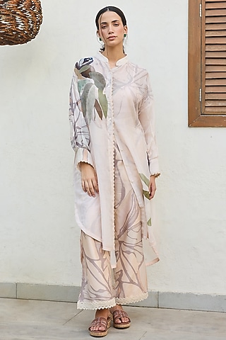 Pink Chanderi Printed Kurta Set by Varun Bahl Pret