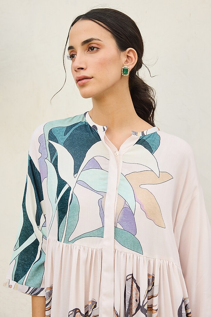 Pink Rayon Printed Frilled Summer Dress by Varun Bahl Pret at Pernia's Pop Up Shop