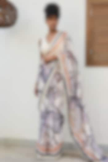 Ivory Viscose Georgette Printed Saree Set by Varun Bahl Pret at Pernia's Pop Up Shop