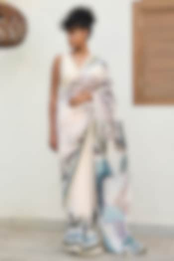 Ivory Viscose Georgette Printed Saree Set by Varun Bahl Pret at Pernia's Pop Up Shop