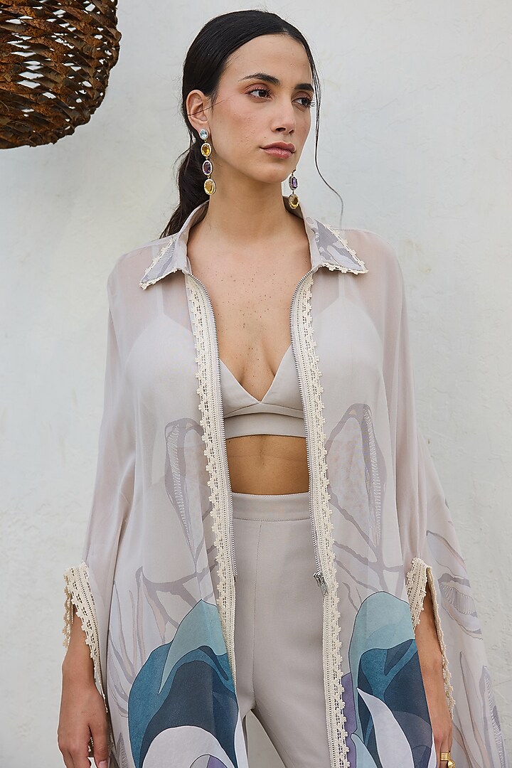 Grey Viscose Georgette Printed Tunic Set by Varun Bahl Pret at Pernia's Pop Up Shop