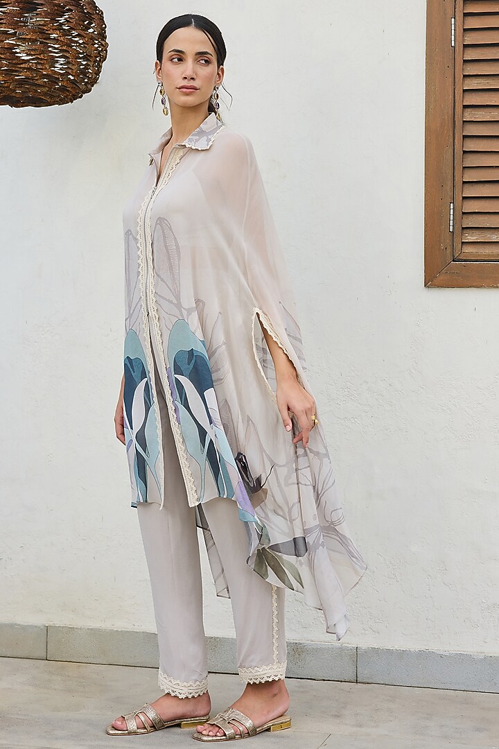 Grey Viscose Georgette Printed Tunic Set by Varun Bahl Pret at Pernia's Pop Up Shop