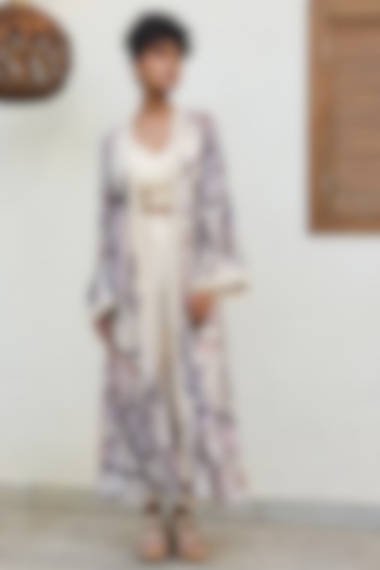 Ivory Viscose Georgette Printed Cape Set by Varun Bahl Pret at Pernia's Pop Up Shop