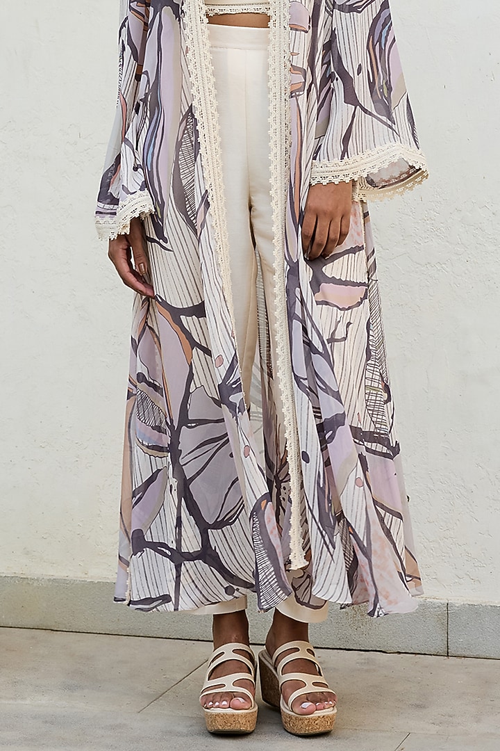 Ivory Viscose Georgette Printed Cape Set by Varun Bahl Pret at Pernia's Pop Up Shop