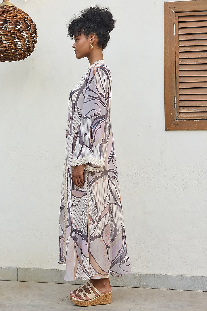 Ivory Viscose Georgette Printed Cape Set by Varun Bahl Pret at Pernia's Pop Up Shop