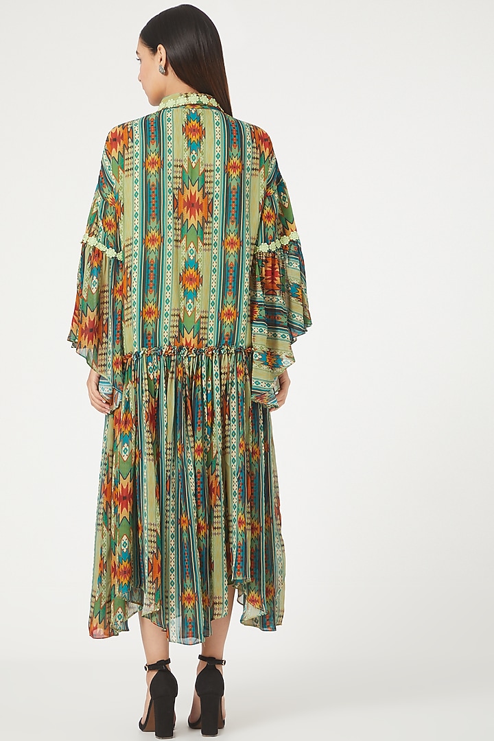 Kilim Green Digital Printed Tiered Vacation Dress by Varun Bahl Pret at Pernia's Pop Up Shop