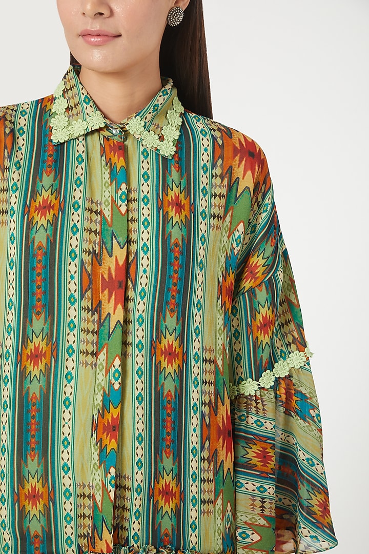 Kilim Green Digital Printed Tiered Vacation Dress by Varun Bahl Pret at Pernia's Pop Up Shop