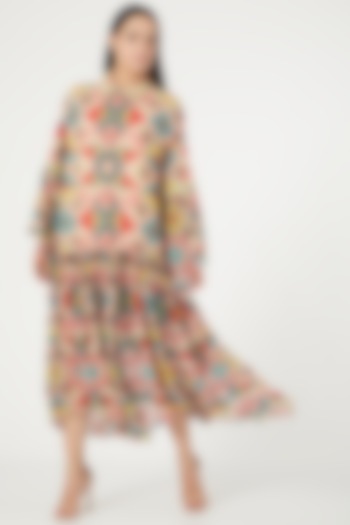 Multi Colored Georgette Tiered Dress by Varun Bahl Pret