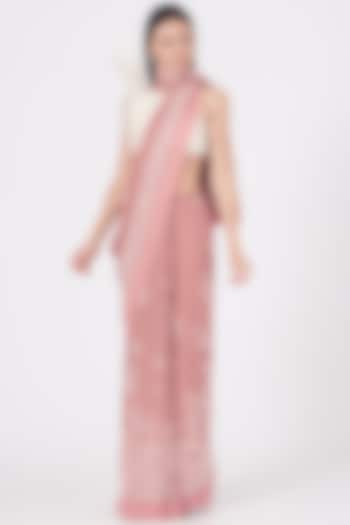 Wood Pink Digital Printed Saree Set by Varun Bahl Pret