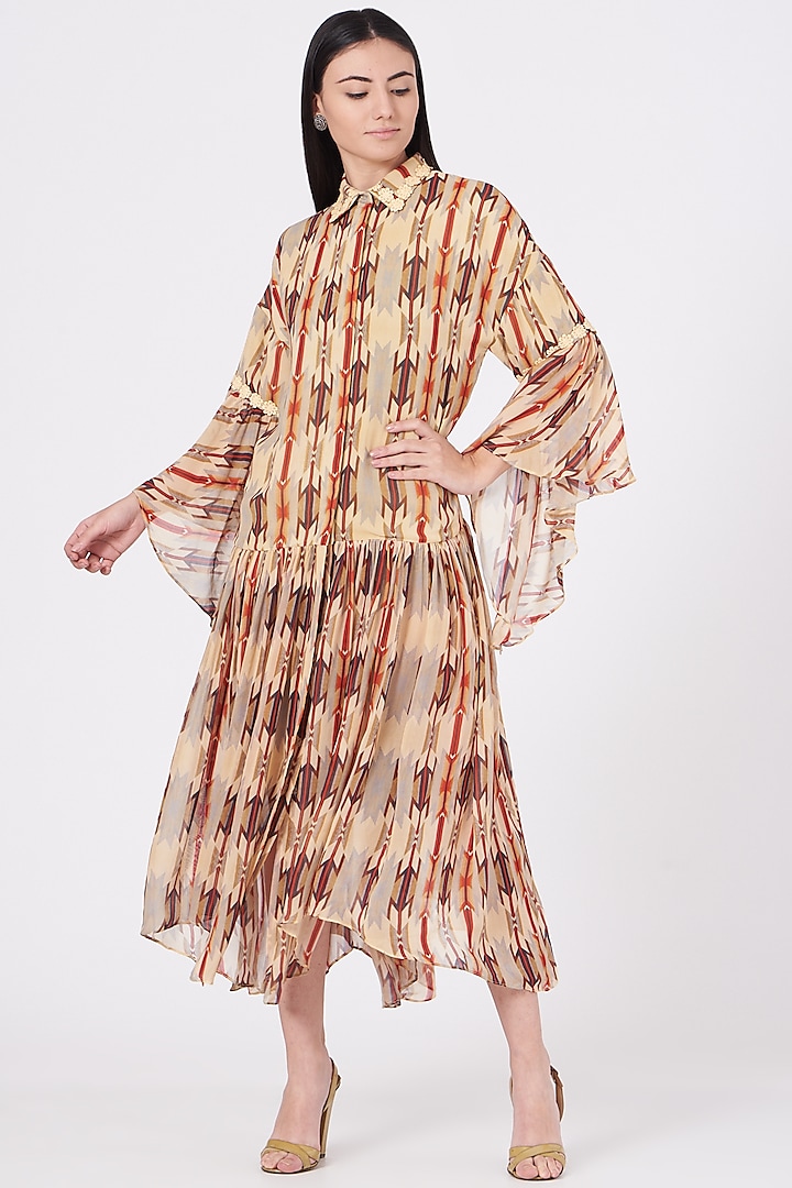 Multi-Colored Digital Printed Tiered Dress by Varun Bahl Pret