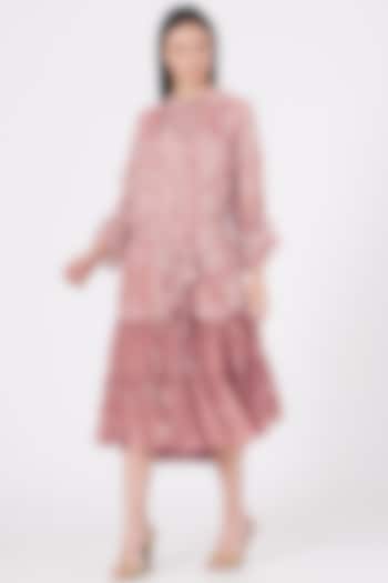Wood Pink Digital Printed Tiered Dress by Varun Bahl Pret