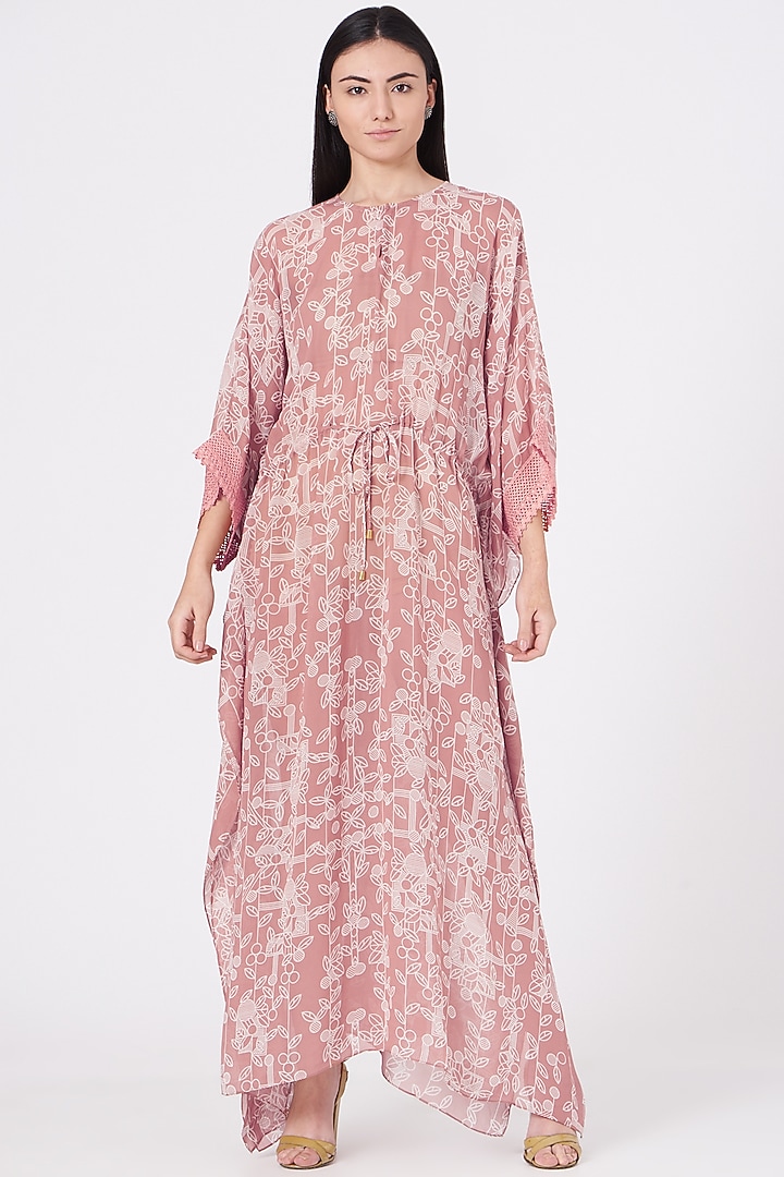 Wood Pink Digital Printed Long Kaftan by Varun Bahl Pret at Pernia's Pop Up Shop