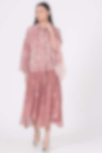 Wood Pink Printed Tiered Dress by Varun Bahl Pret