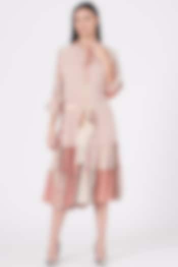 Nude Digital Printed Tiered Dress by Varun Bahl Pret
