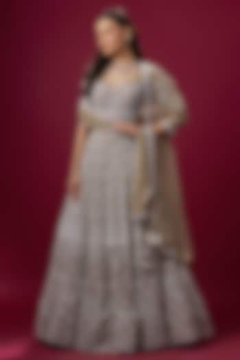 Nude & White Satin Salli Handwork Bridal lehenga for 22 Lehenga Set by V. Bridals at Pernia's Pop Up Shop