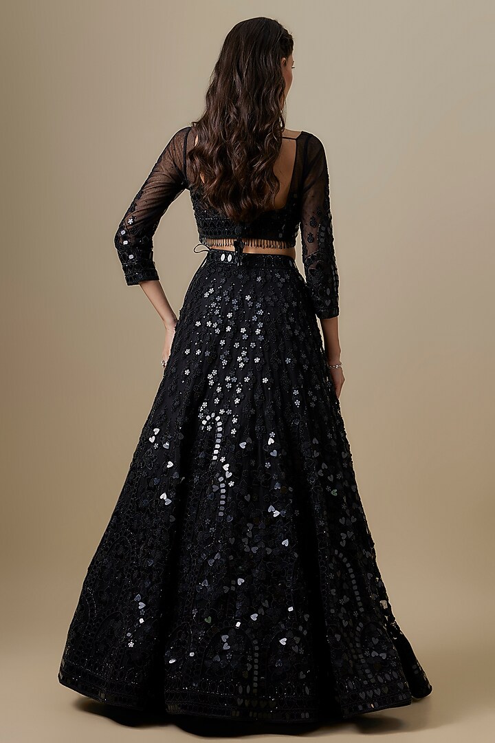 Black Net & Satin Sequins Work Bridal Lehenga Set by V. Bridals at Pernia's Pop Up Shop