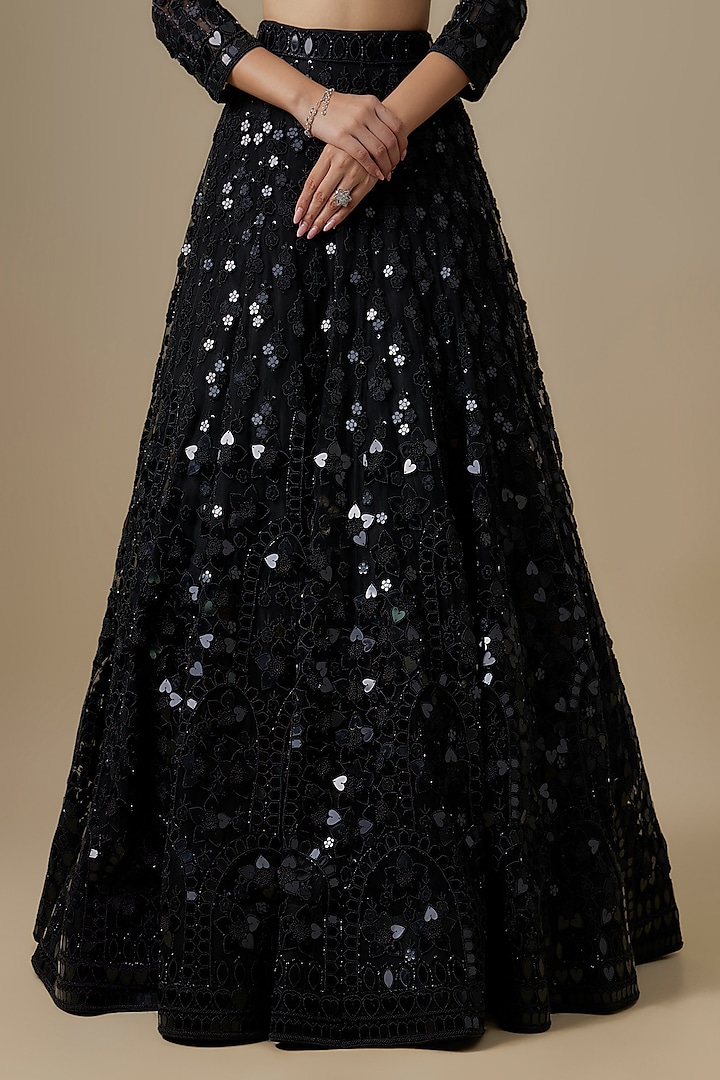 Black Net & Satin Sequins Work Bridal Lehenga Set by V. Bridals at Pernia's Pop Up Shop