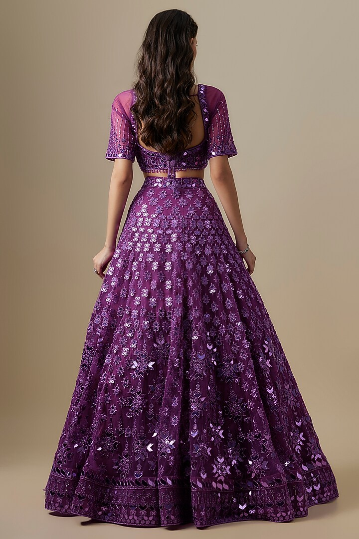Magenta Pink Satin & Net Sequins Work Bridal Lehenga Set by V. Bridals at Pernia's Pop Up Shop