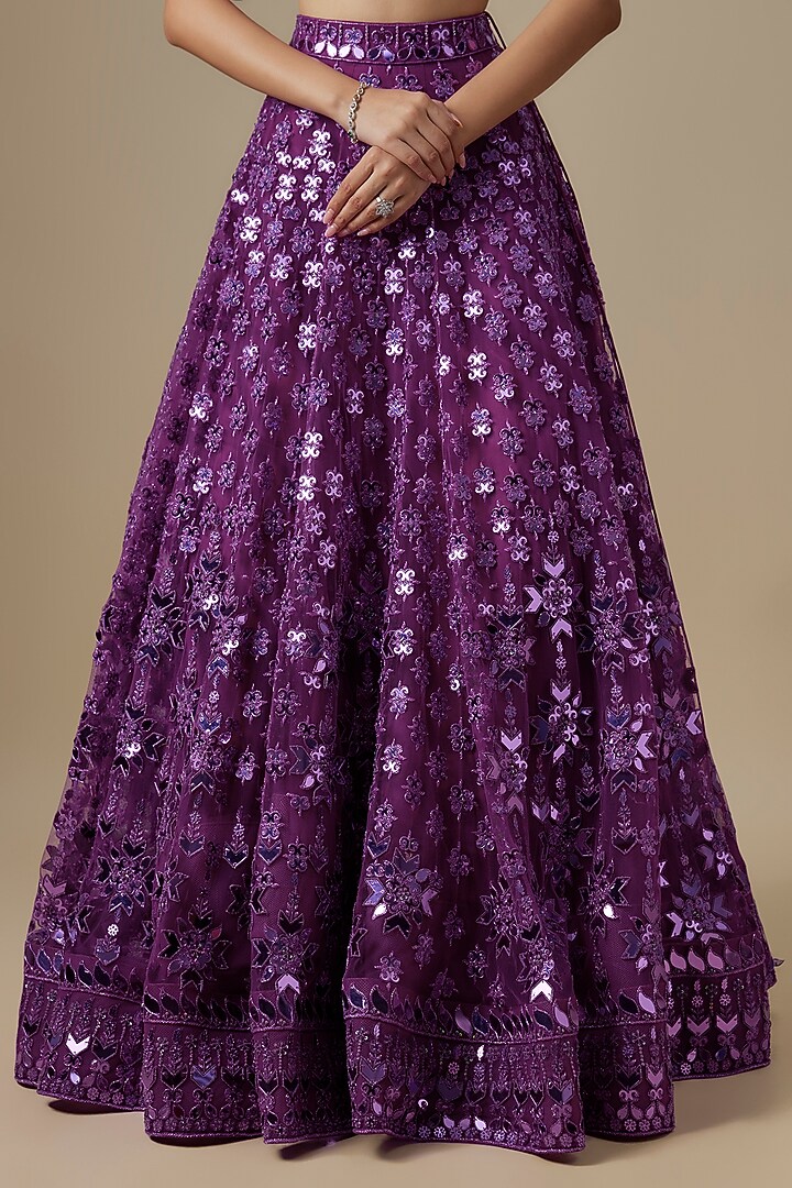 Magenta Pink Satin & Net Sequins Work Bridal Lehenga Set by V. Bridals at Pernia's Pop Up Shop