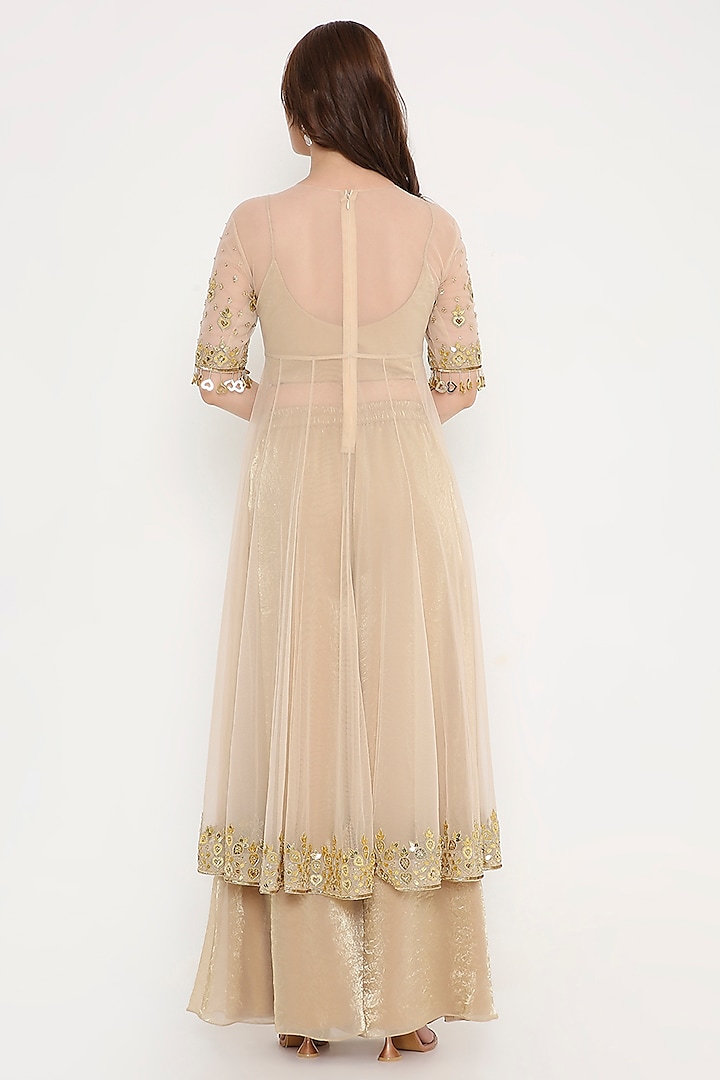 Ivory Marble Tissue & Net Sequin Embellished Wedding Anarkali Set by V. Bridals at Pernia's Pop Up Shop