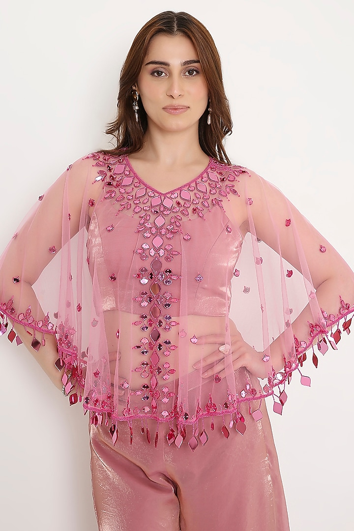 Pink Marble Tissue & Net Palazzo Pant Set by V. Bridals at Pernia's Pop Up Shop