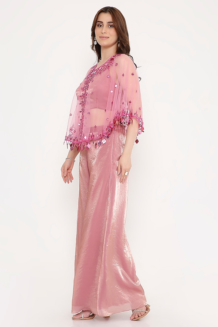 Pink Marble Tissue & Net Palazzo Pant Set by V. Bridals at Pernia's Pop Up Shop