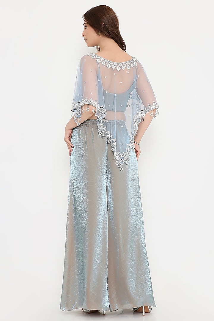 Greyish-Blue Marble Tissue & Net Palazzo Pant Set by V. Bridals at Pernia's Pop Up Shop