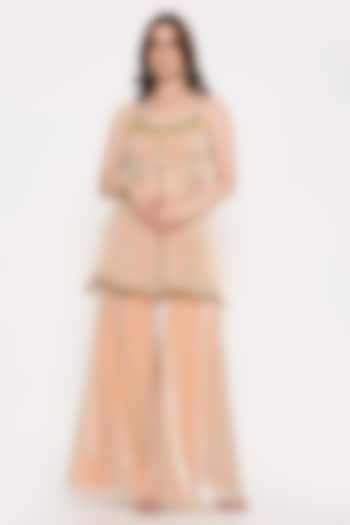 Peach Marble Tissue & Net Palazzo Pant Set by V. Bridals at Pernia's Pop Up Shop