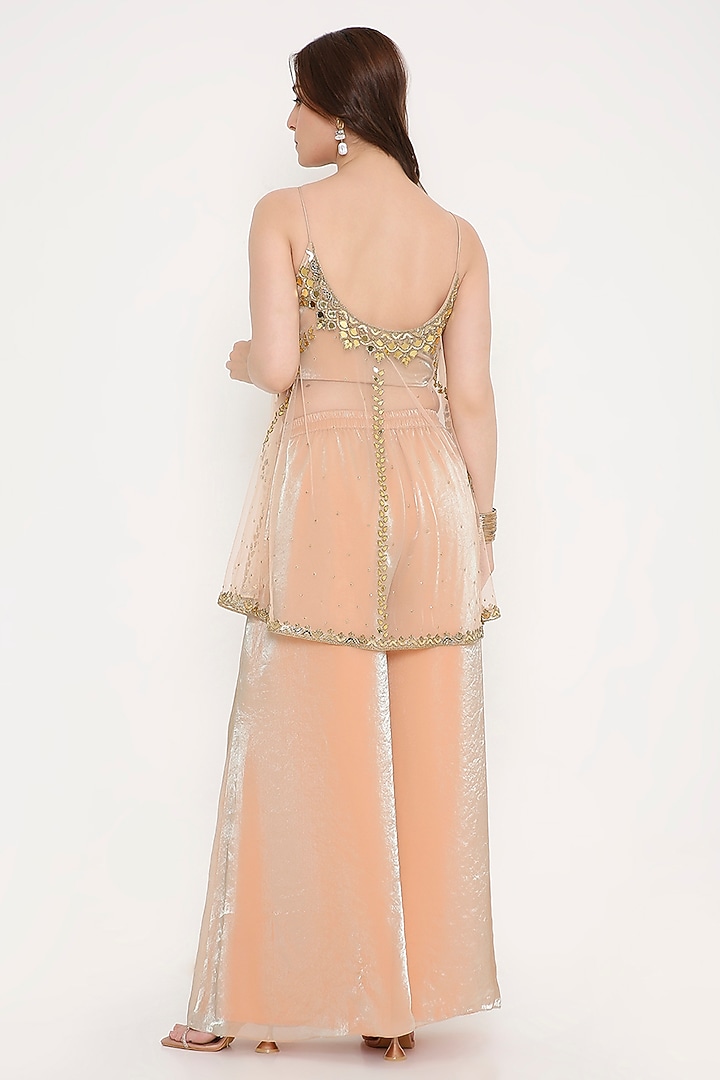 Peach Marble Tissue & Net Palazzo Pant Set by V. Bridals at Pernia's Pop Up Shop