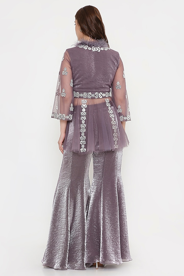 Purple Marble Tissue & Net Wedding Sharara Set by V. Bridals at Pernia's Pop Up Shop