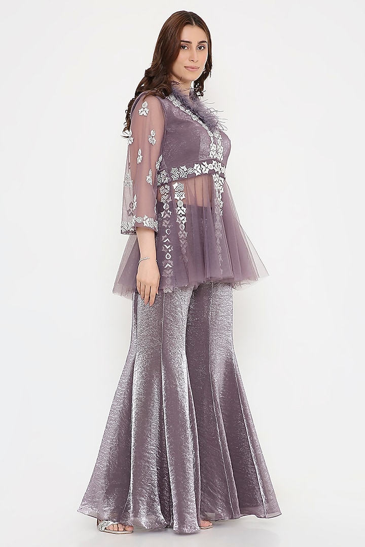 Purple Marble Tissue & Net Wedding Sharara Set by V. Bridals at Pernia's Pop Up Shop
