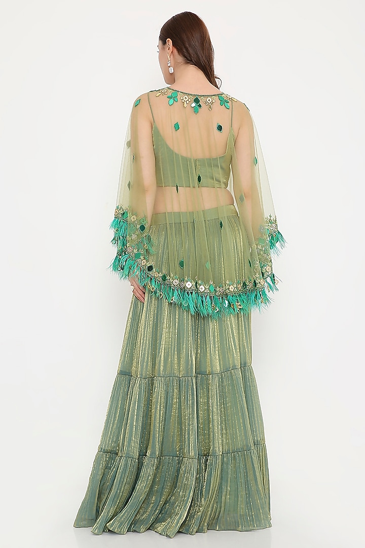 Green Marble Tissue & Net Palazzo Pant Set by V. Bridals at Pernia's Pop Up Shop