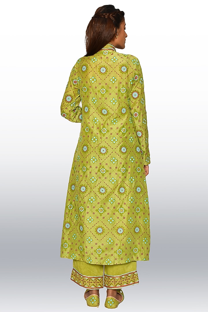 Leaf Green Hand Embroidered Jacket Set by Vaibhavi & Sejal at Pernia's Pop Up Shop