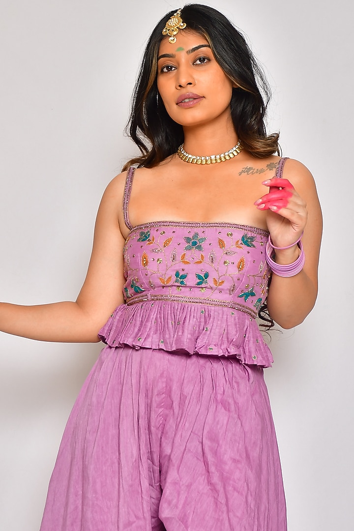 Light Purple Pleated Umbrella Palazzo Pant Set by Vaibhavi & Sejal at Pernia's Pop Up Shop