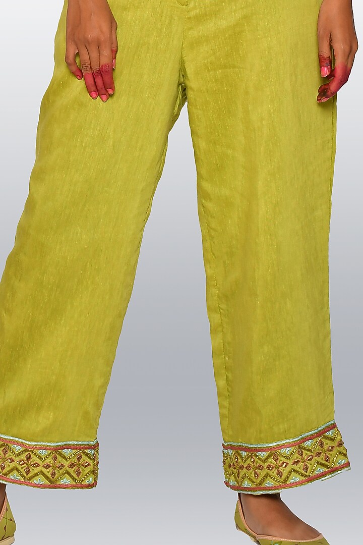 Leaf Green Hand Embroidered Jacket Set by Vaibhavi & Sejal at Pernia's Pop Up Shop